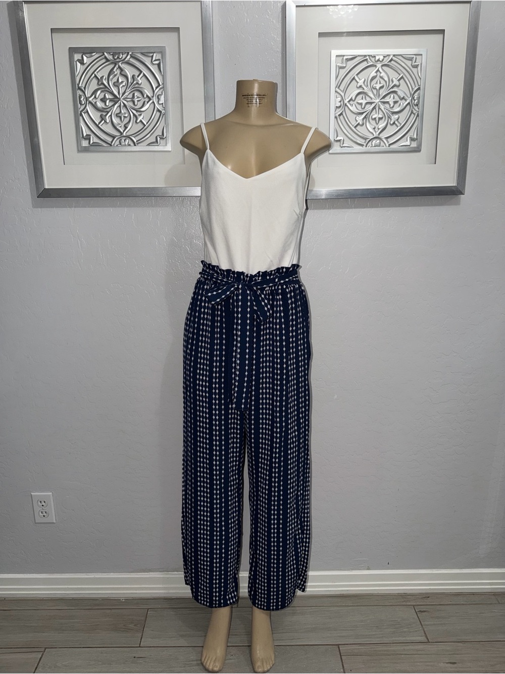 Navy & White Dot-Print Wide-Leg Jumpsuit size Medium